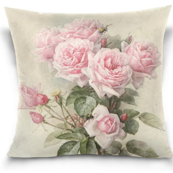 Chic Pink Roses Floral Soft Pillowcase 18 x 18 - Picture 1 of 6